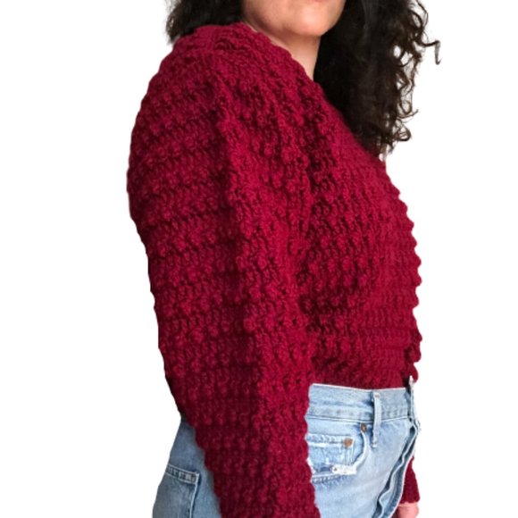 Vtg Hand Knit Bobble Pompom Popcorn Wool Sweater - Picture 6 of 16